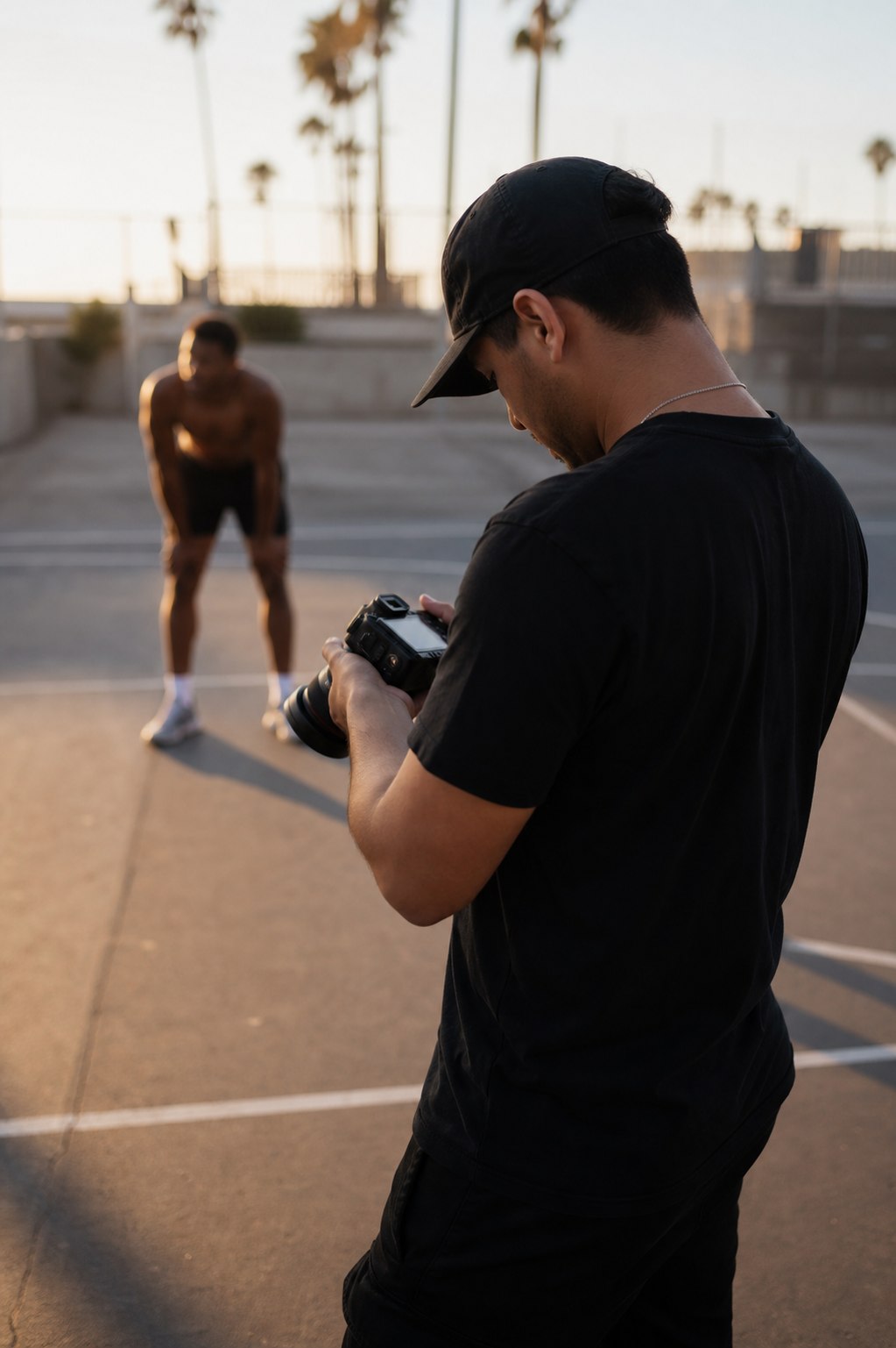 Photographer working behind the camera during an outdoor sports session